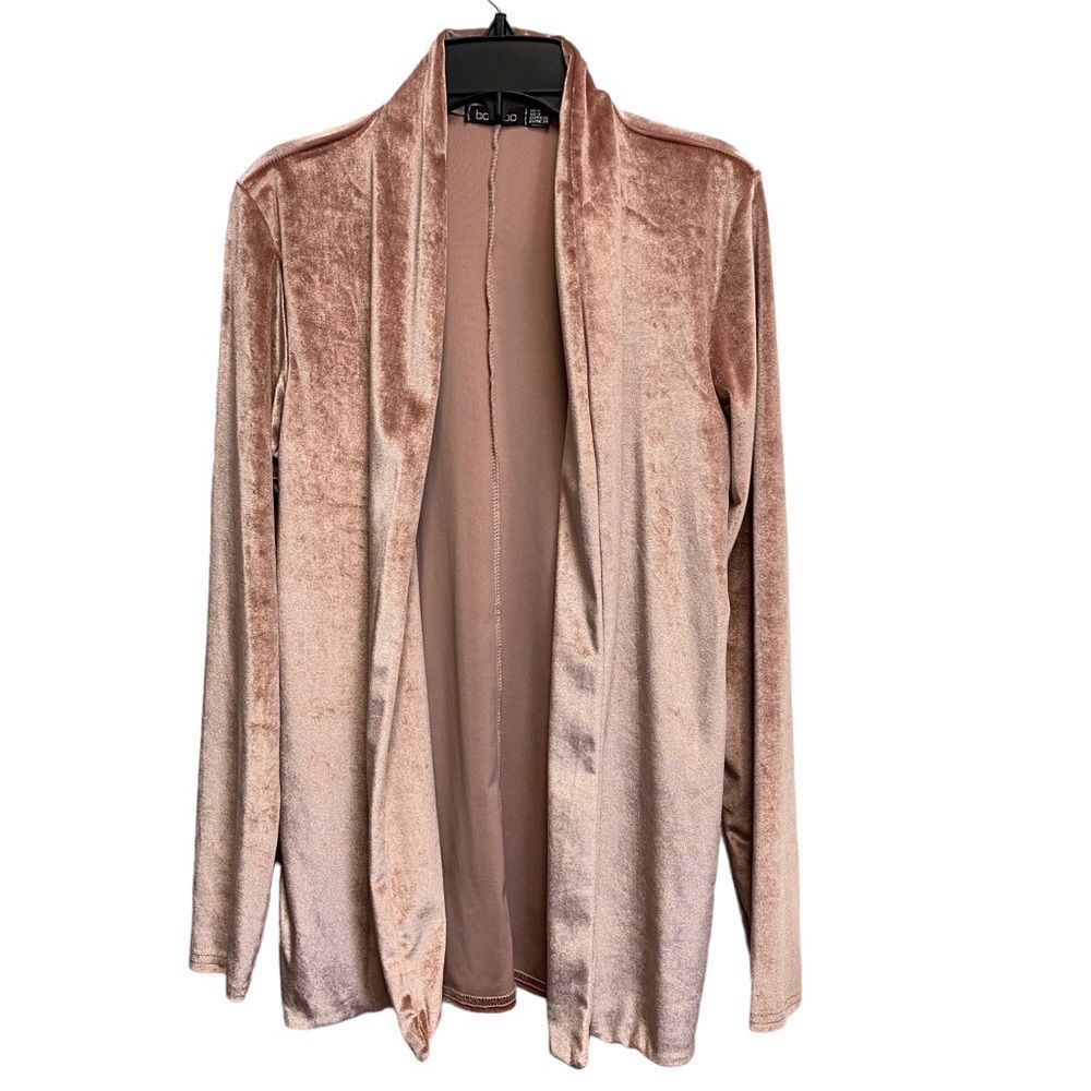 BOOHOO Pink Open Cardigan Sz 4 Velvet Long Sleeve